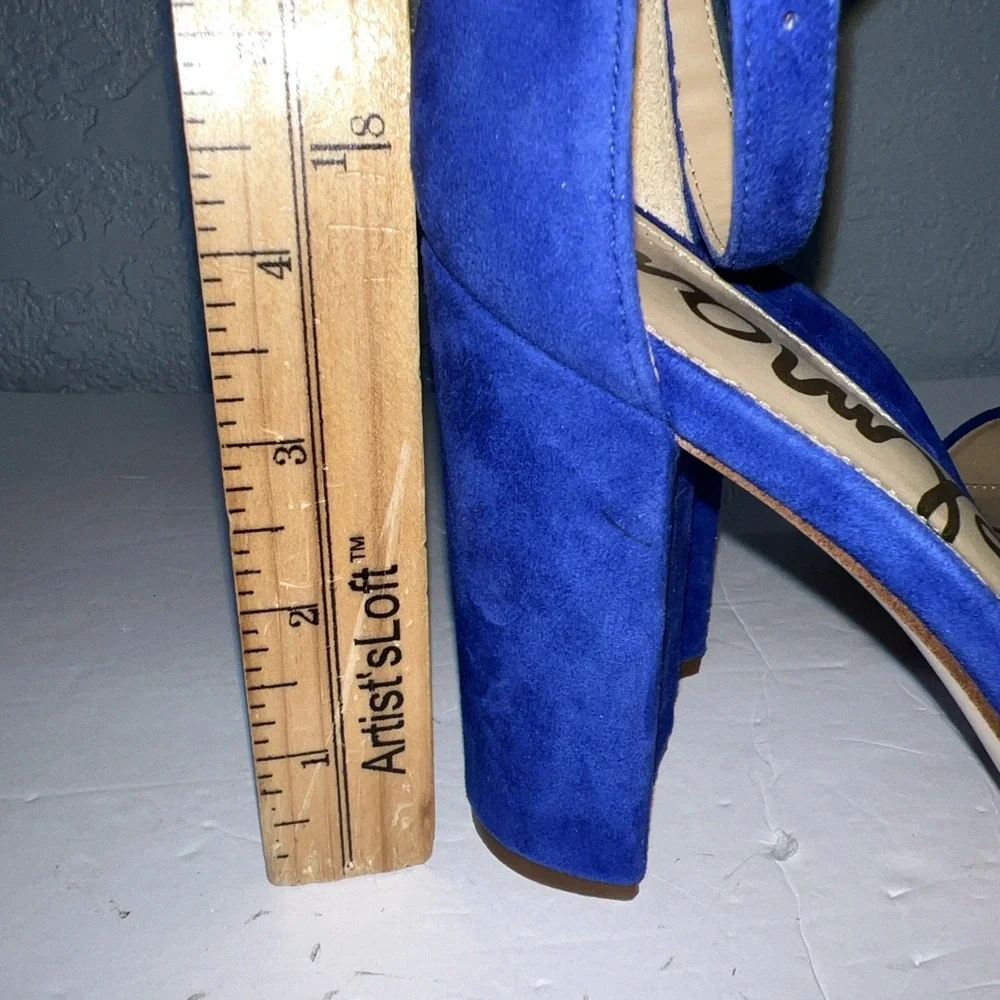 Sam Edelman Womens Yaro Sandal 7.5 RoyalBlue Suede Chunky Heel Ankle Strap Party